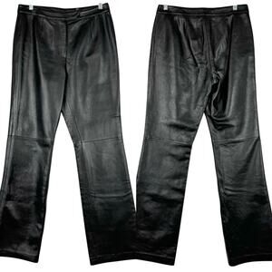 Vintage 90's Genuine Leather Bootcut Trouser Pants Black Women's Size 6 Moto